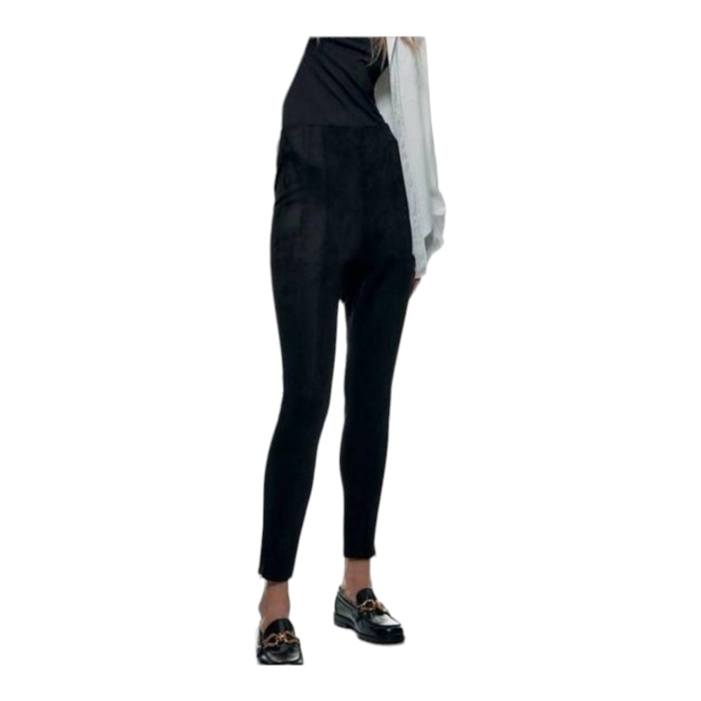 Zara Faux Suede Side & Ankle Zip Leggings Black Medium Stretch